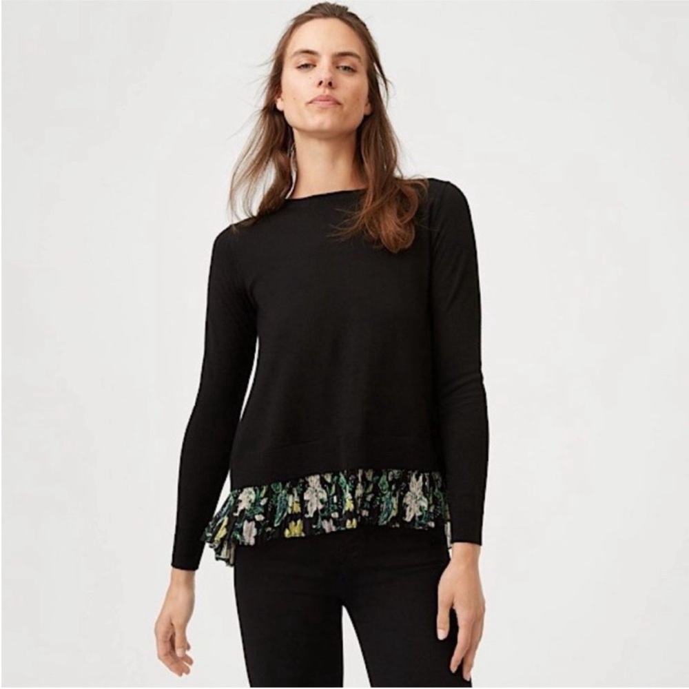 Club Monaco Ariletta Black Wool Sweater Split Back Floral Pleated Under Layer S
